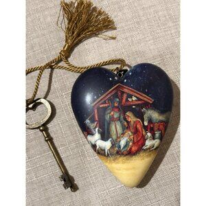 Art Heart O Holy Night Nativity Heart Key Christmas Ornament By Susan Winget 4”
